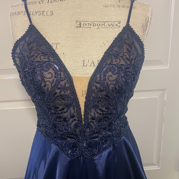 Faviana Sheer Blue Prom Dress - Picture 8 of 14